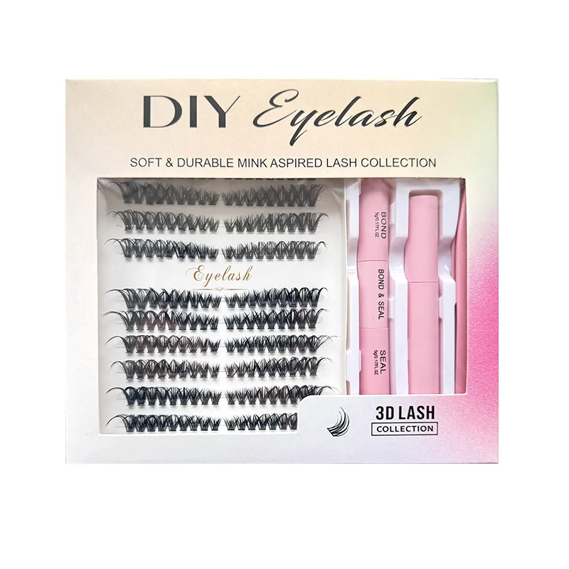 Big Eye DIY Fox Eye Lash Clusters Kit – 50P Hot Melt Segmented Individual Eyelashes, Natural Fluffy Volume False Lashes for Self-Application, Factory Direct